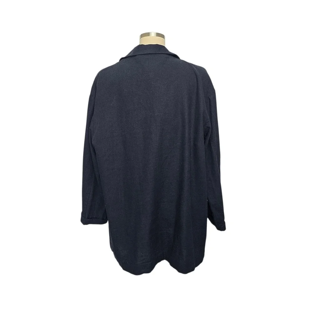 AMADI Womens Navy Blue Linen Blend Double Breasted Relaxed Blazer Jacket Large
